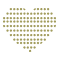 Gold heart shape made up of small square blocks on a black background.