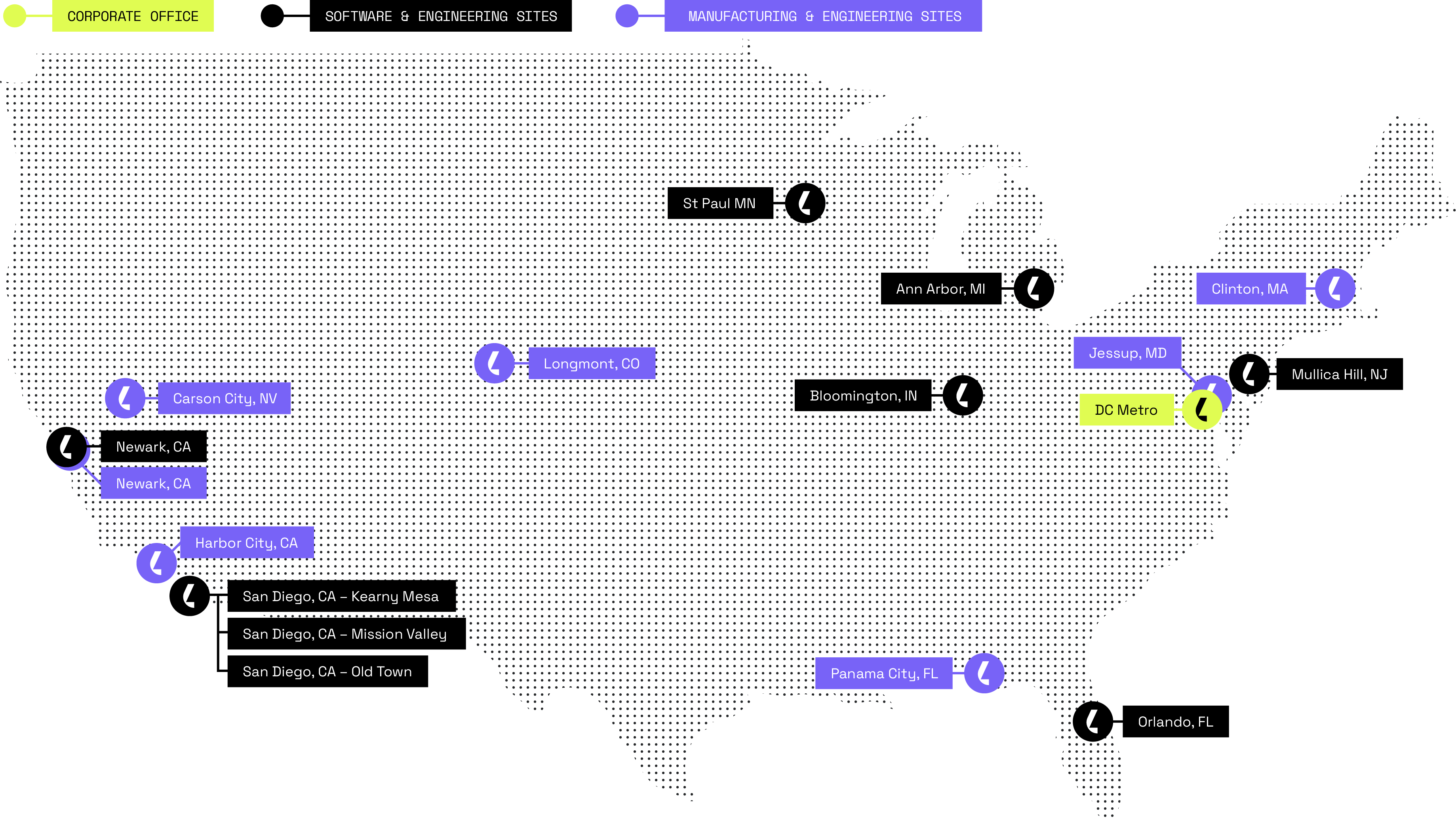 Map of all the Lyntris locations with purple dots for the location pins