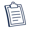 Dark blue clipboard icon with a clipped paper showing horizontal lines.
