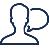 Outline of a person with a speech bubble, symbolizing communication or conversation.