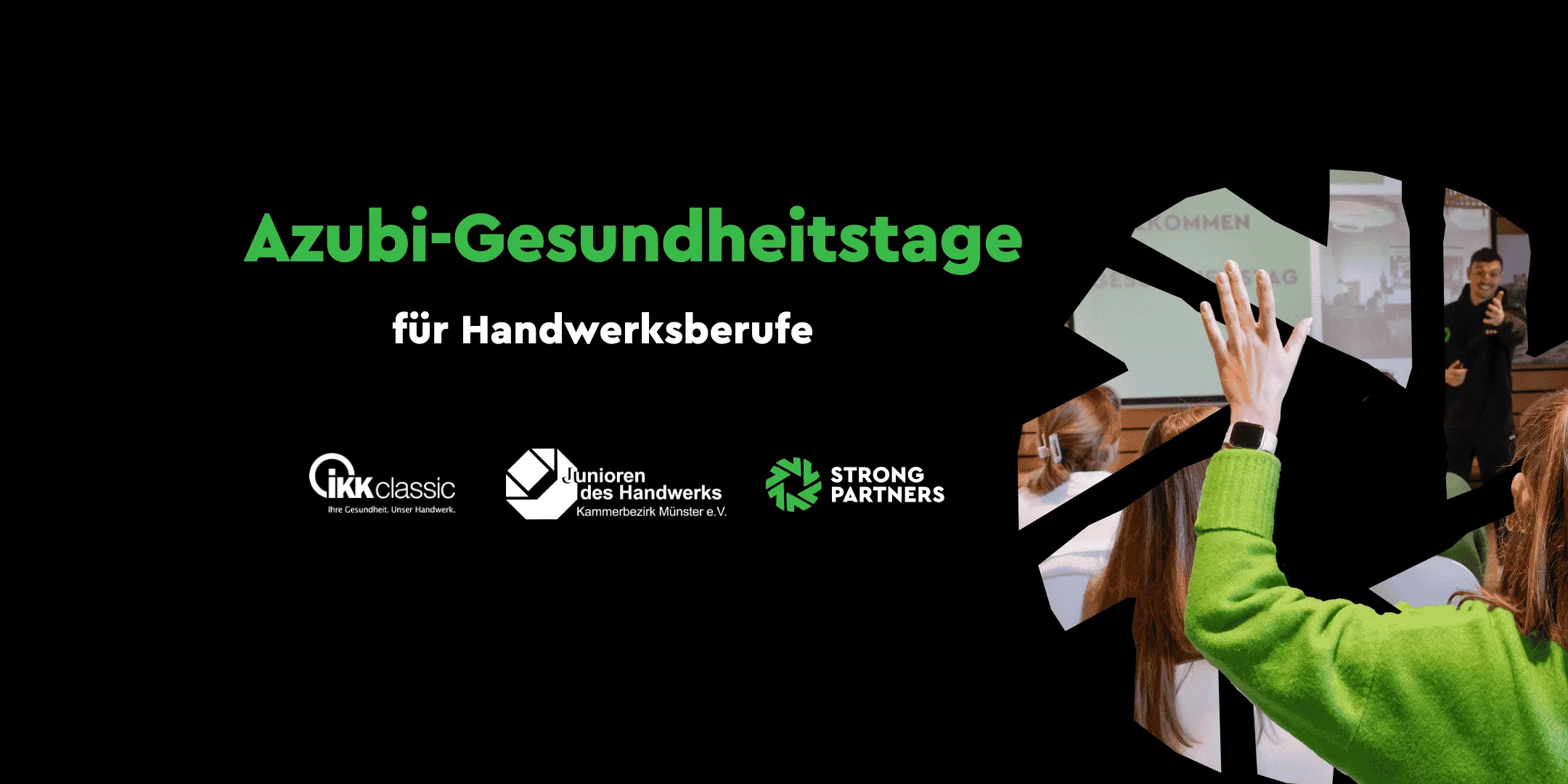 Grafik zu den Azubi-Gesundheitstagen mit dem Strong Partners Logo und den Logos der Partner