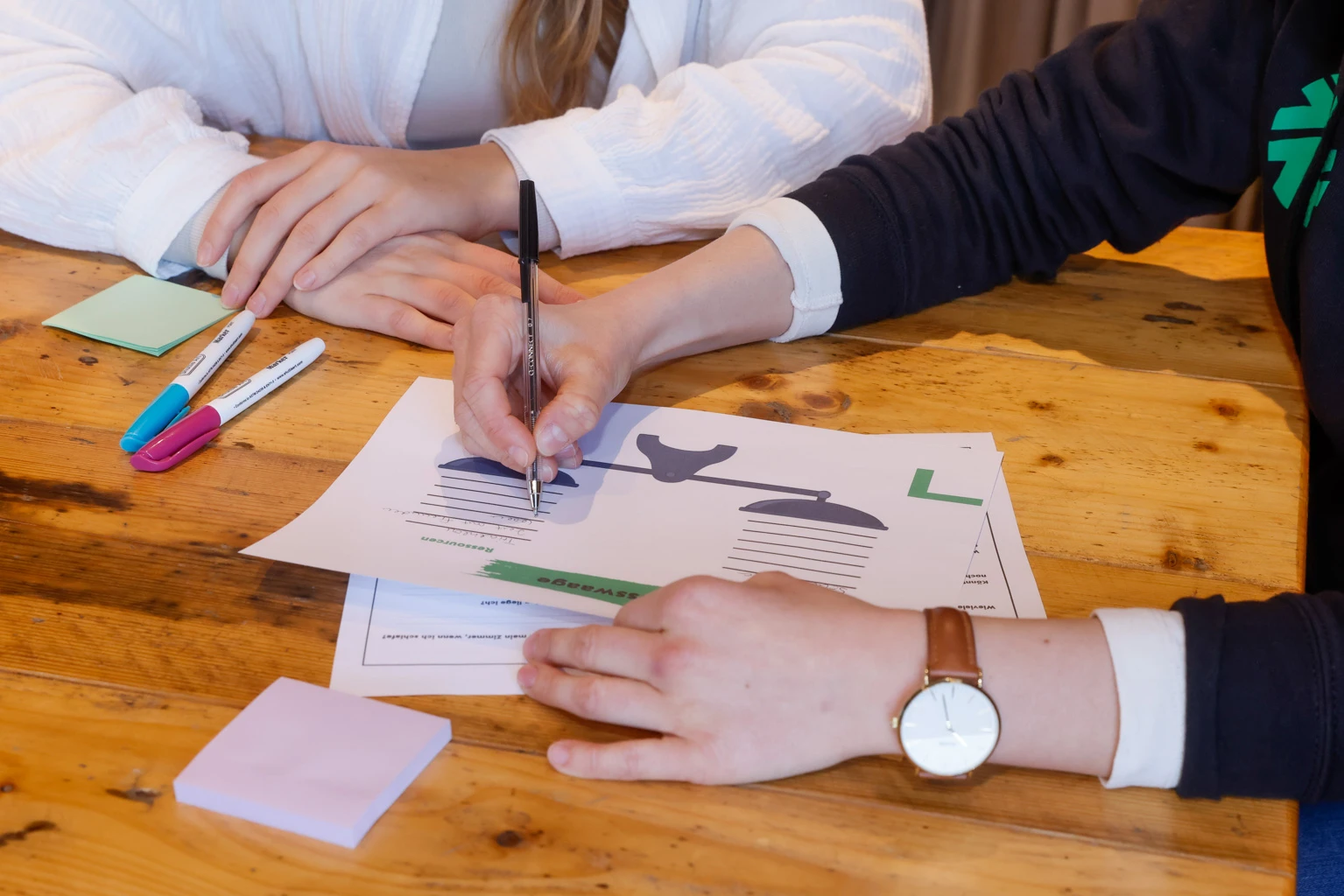 Strong Partners Workshop-Zettel auf dem Tisch liegend