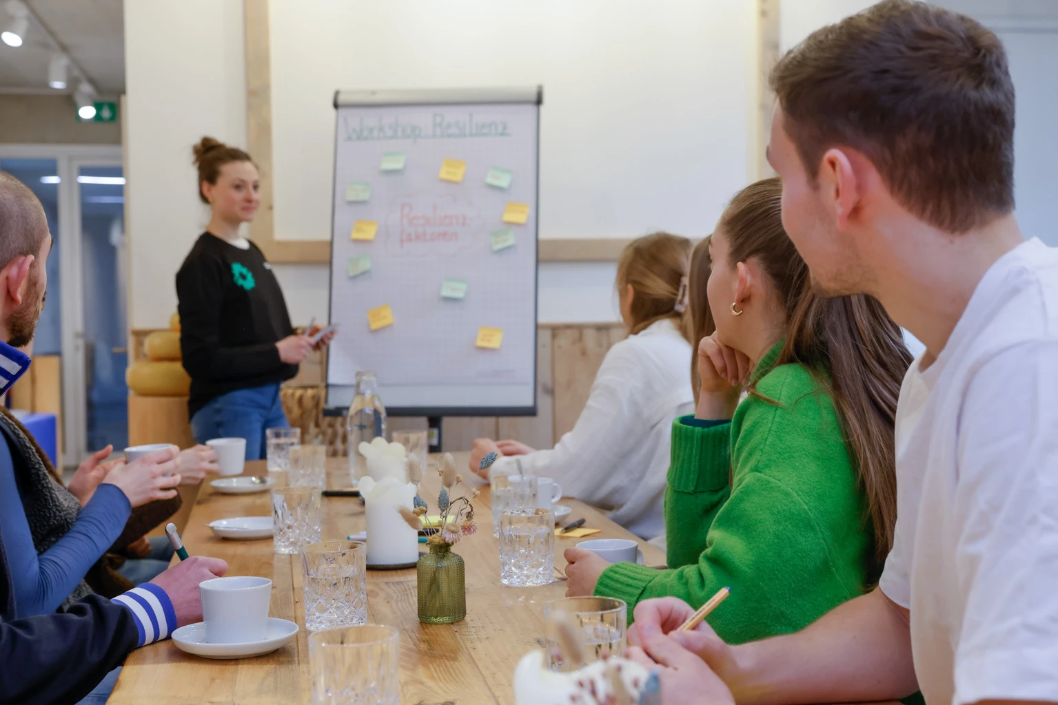 Strong Partners Coach an einem Flipchart vor Workshop-Teilnehmenden