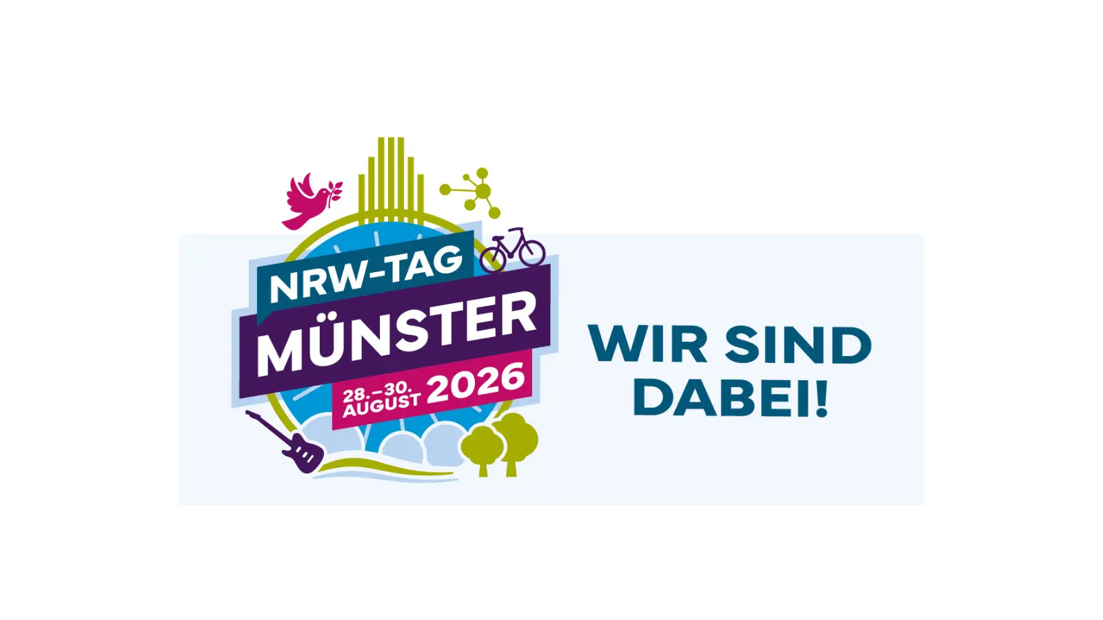 Logo des NRW Tages in Münster mit dem Claim "Wir sind dabei"