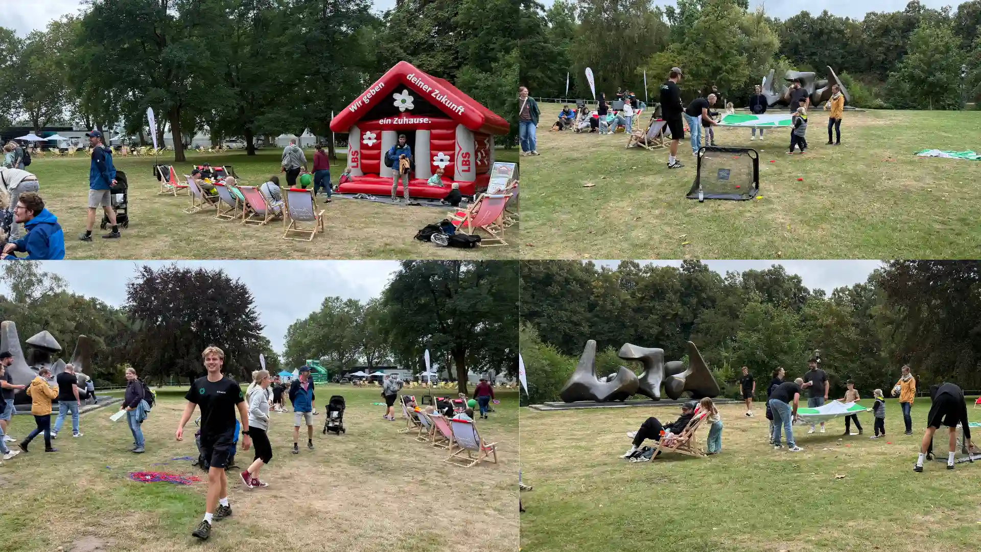 LBS Sommergarten Collage mit Hüpfburg und Spielen in Betrieb