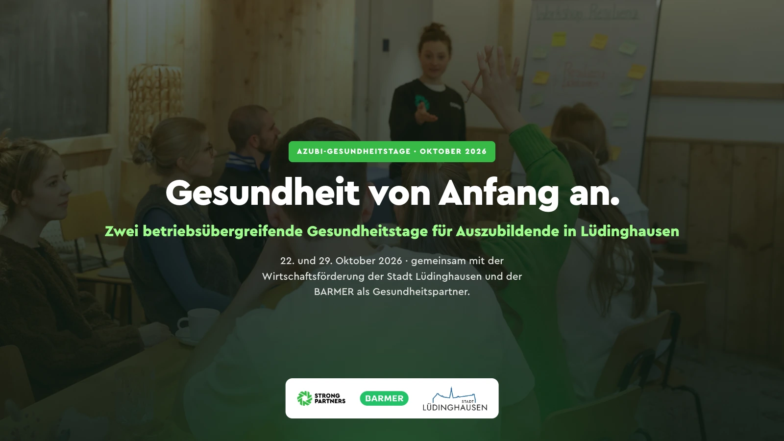 Event Header zum Azubi-Gesundheitstag in Lüdinghausen mit den Logos von Wirtschaftsförderung Lüdinghausen und BARMER