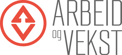 Arbeid og vekst logo med rød sirkel og mørkegrå tekst.