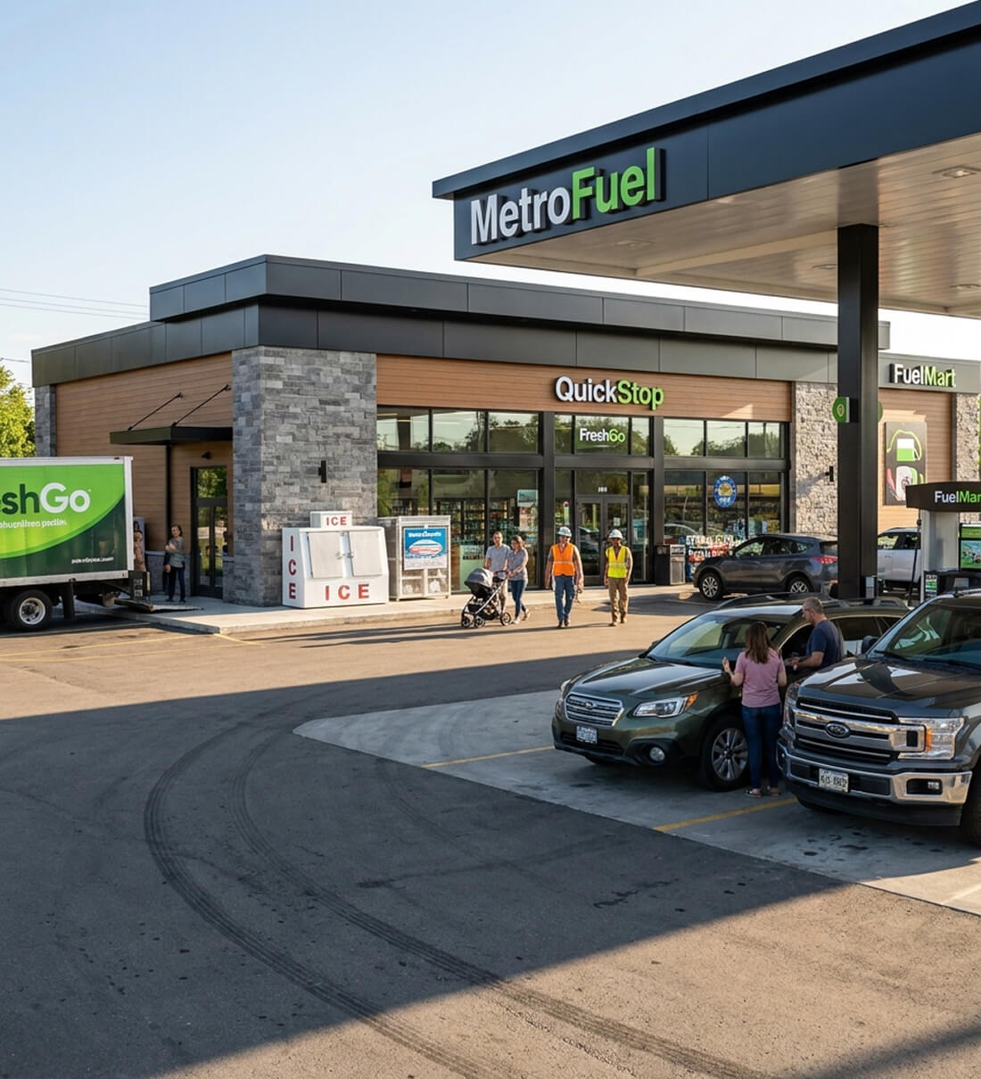 A MetroFuel convenience-store and fuel-station exterior with branded signage
