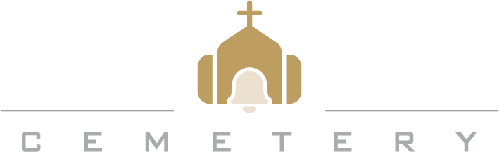 Logo featuring a stylized gold church or chapel with a cross on top, above the word 'CEMETERY' in gray capital letters separated by horizontal lines.