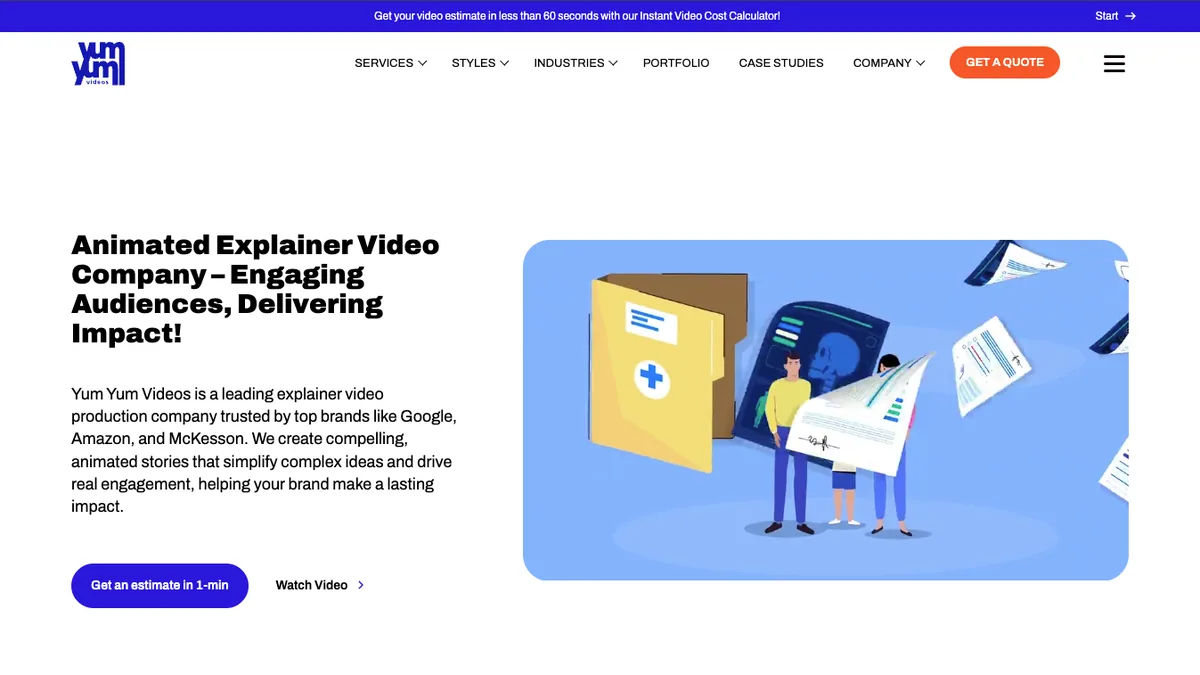 Yum Yum Videos homepage — animated explainer video company for global brands