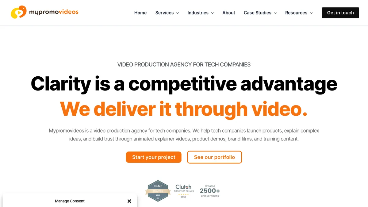 MyPromoVideos homepage — video production agency for tech companies