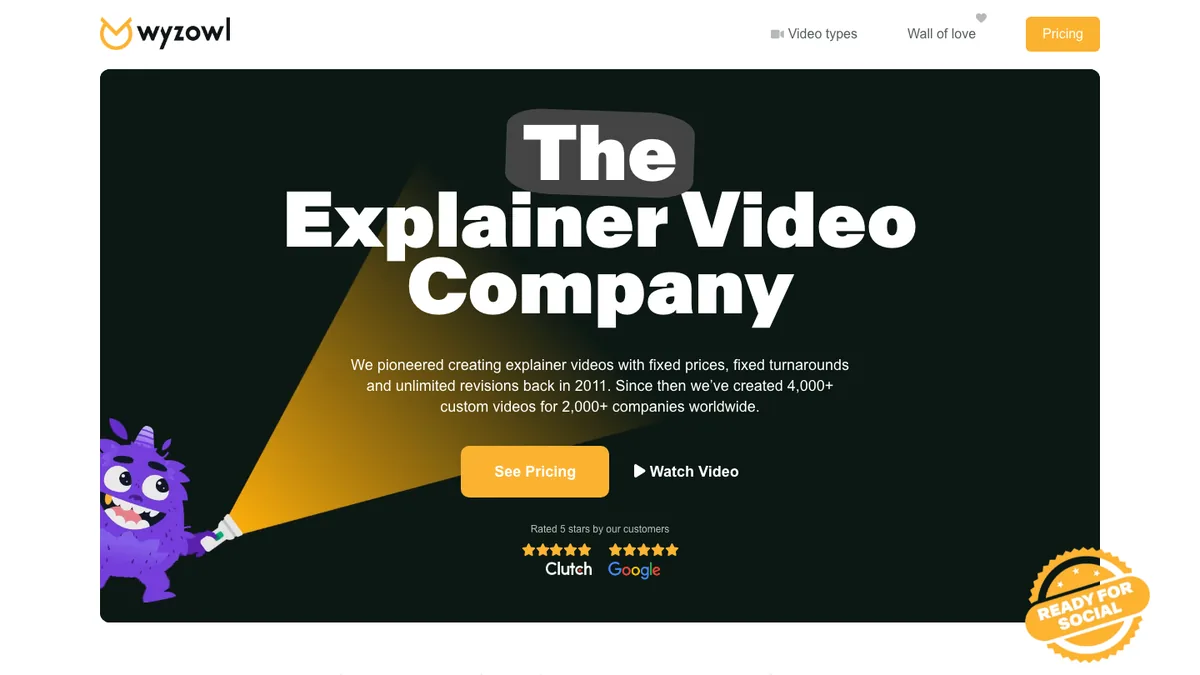 Wyzowl homepage — fixed-price explainer video production company