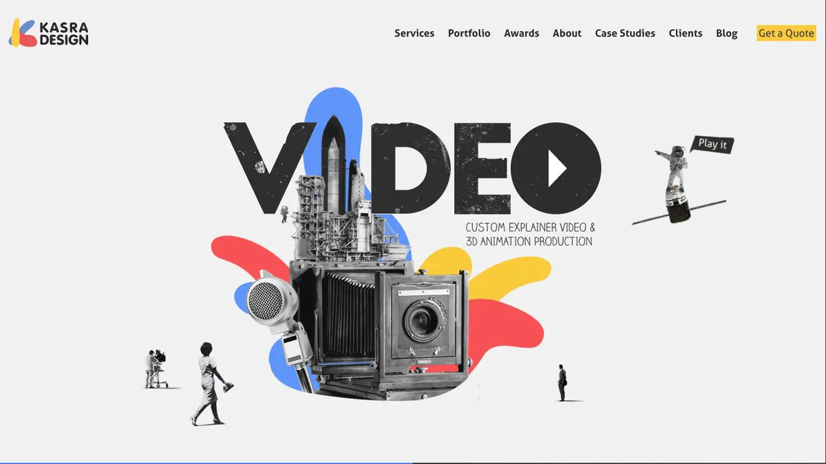Kasra Design homepage — custom explainer video and 3D animation studio