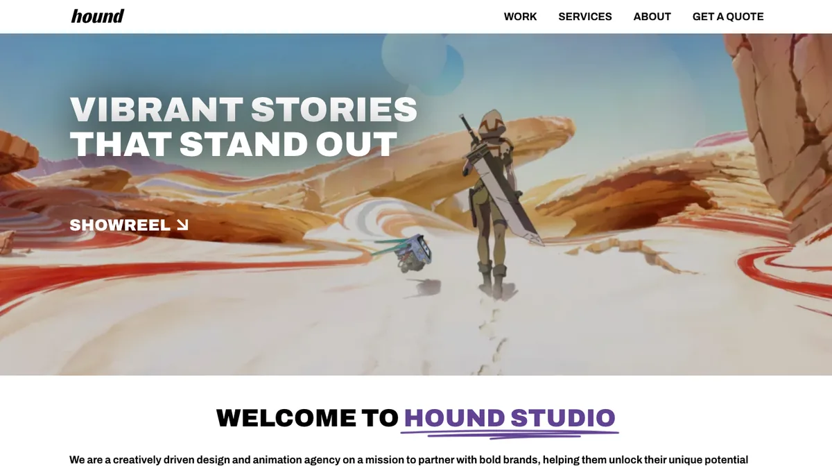 Hound Studio homepage — 2D and 3D animation and design studio