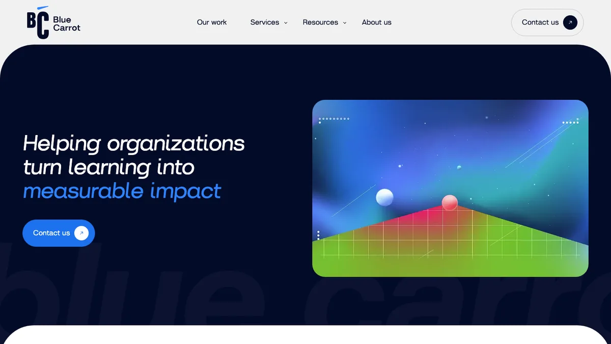 Blue Carrot homepage — animation and e-learning video production studio