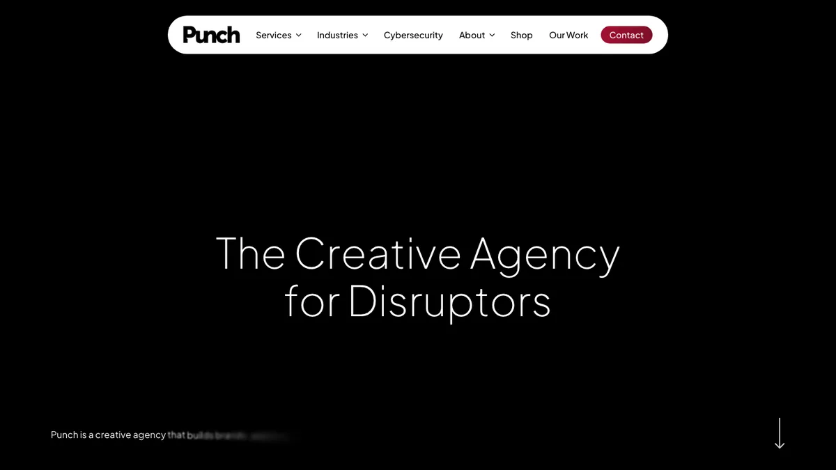 Punch homepage, creative agency for cybersecurity, B2B tech and government