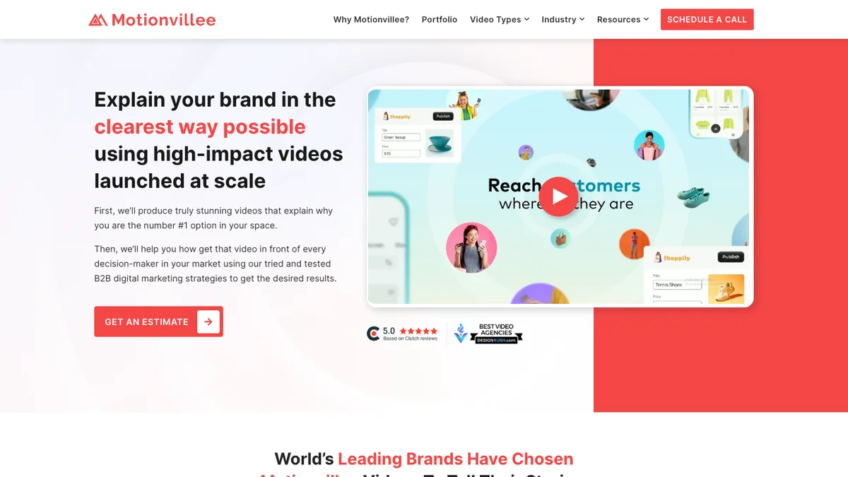 Motionvillee homepage, B2B-specialised video production company