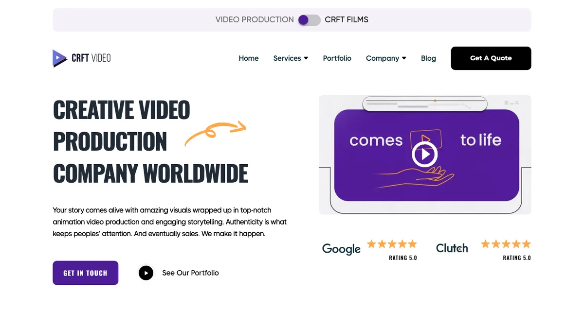 CRFT Video homepage, creative animated video production company based in New York