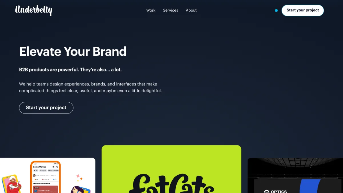 Underbelly homepage, a Salt Lake City product design and development agency that also produces video