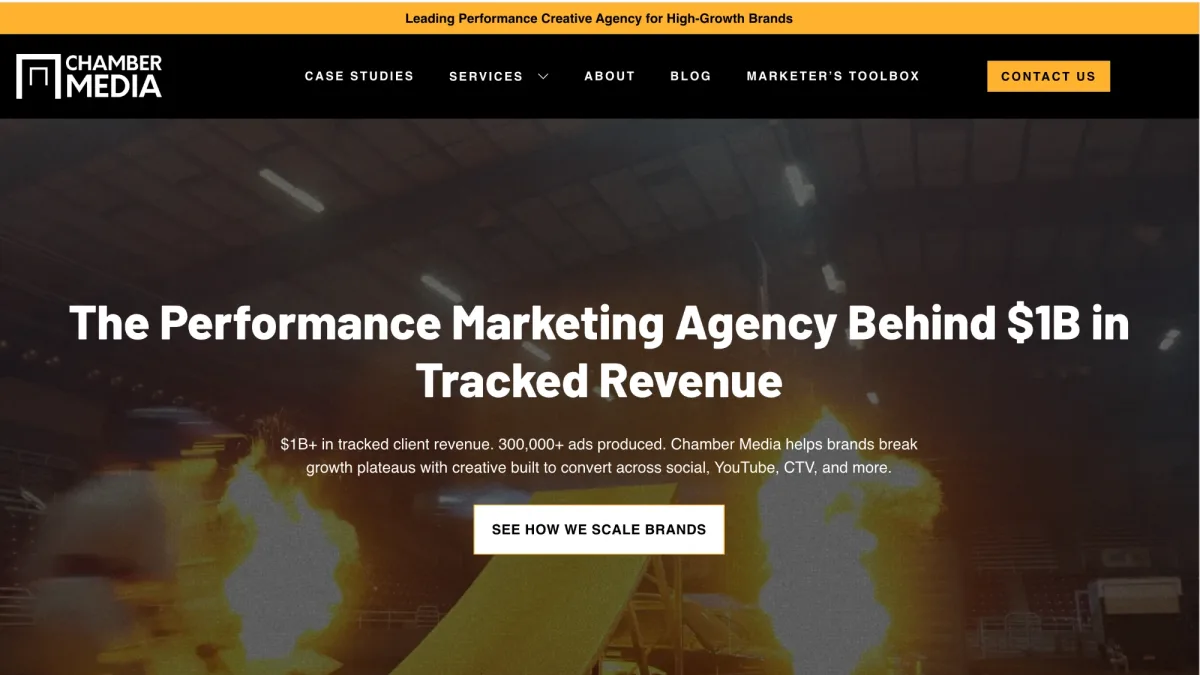 Chamber Media homepage, an American Fork, Utah performance marketing agency producing social video ads