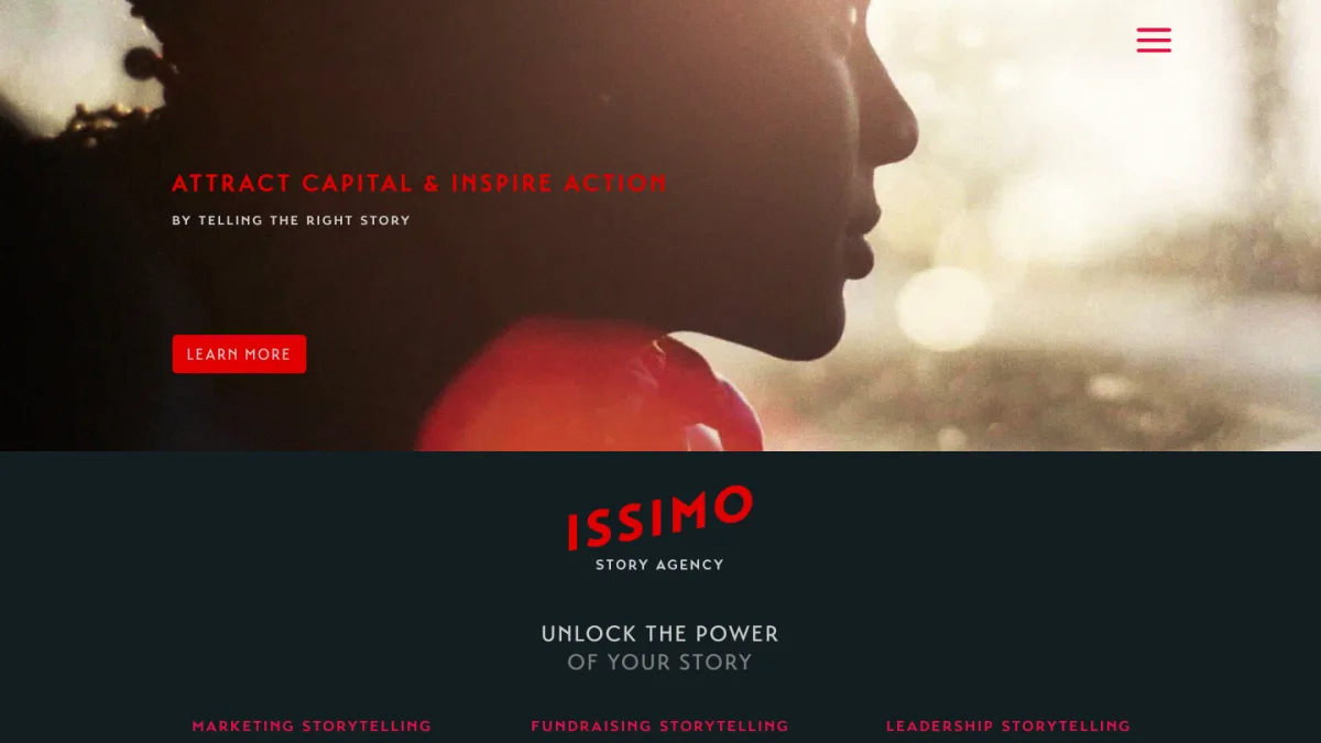 ISSIMO Story Agency homepage, a Lehi, Utah story agency working on marketing, fundraising and leadership narrative