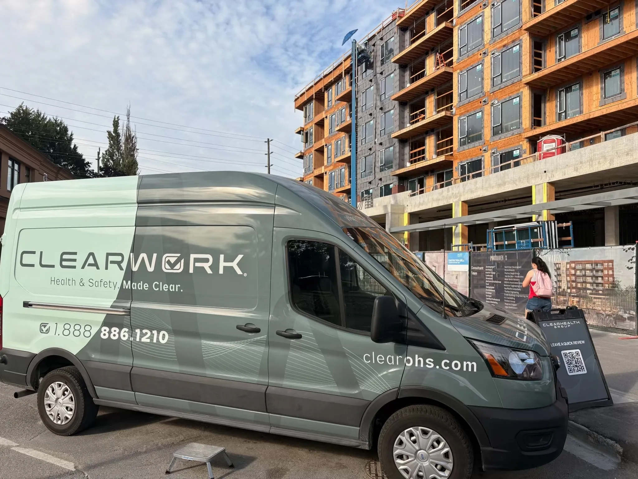 Clear Work mobile testing van parked at a construction site