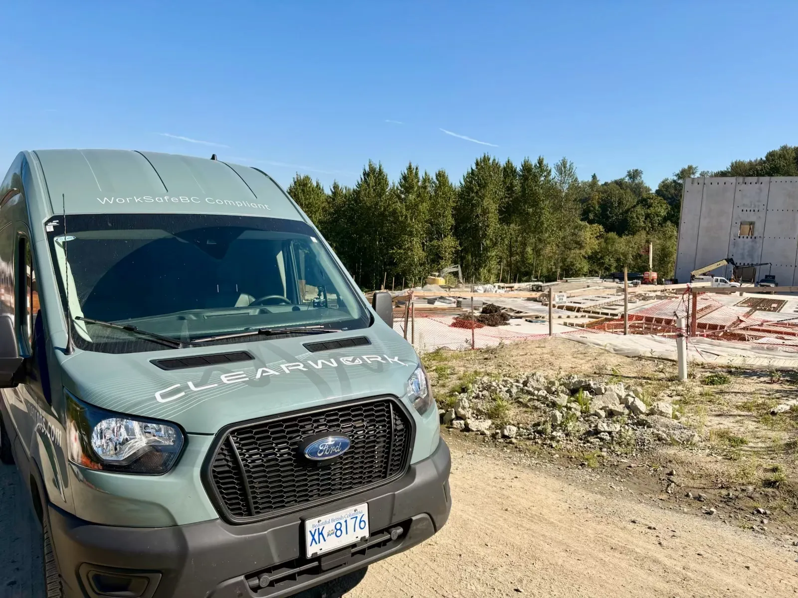 Clear Work mobile testing van at a rural industrial job site