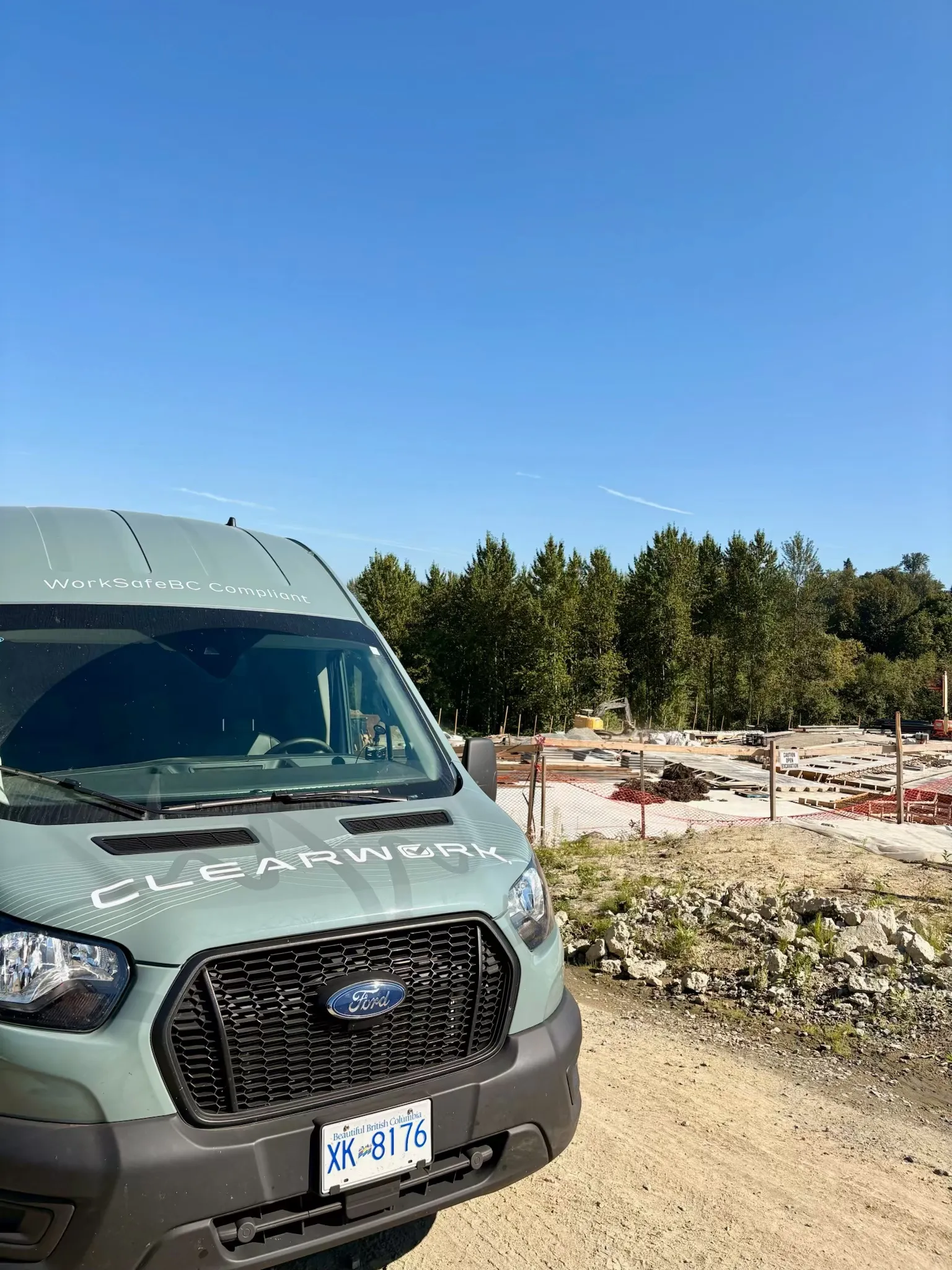 Clear Work mobile testing van at an outdoor job site