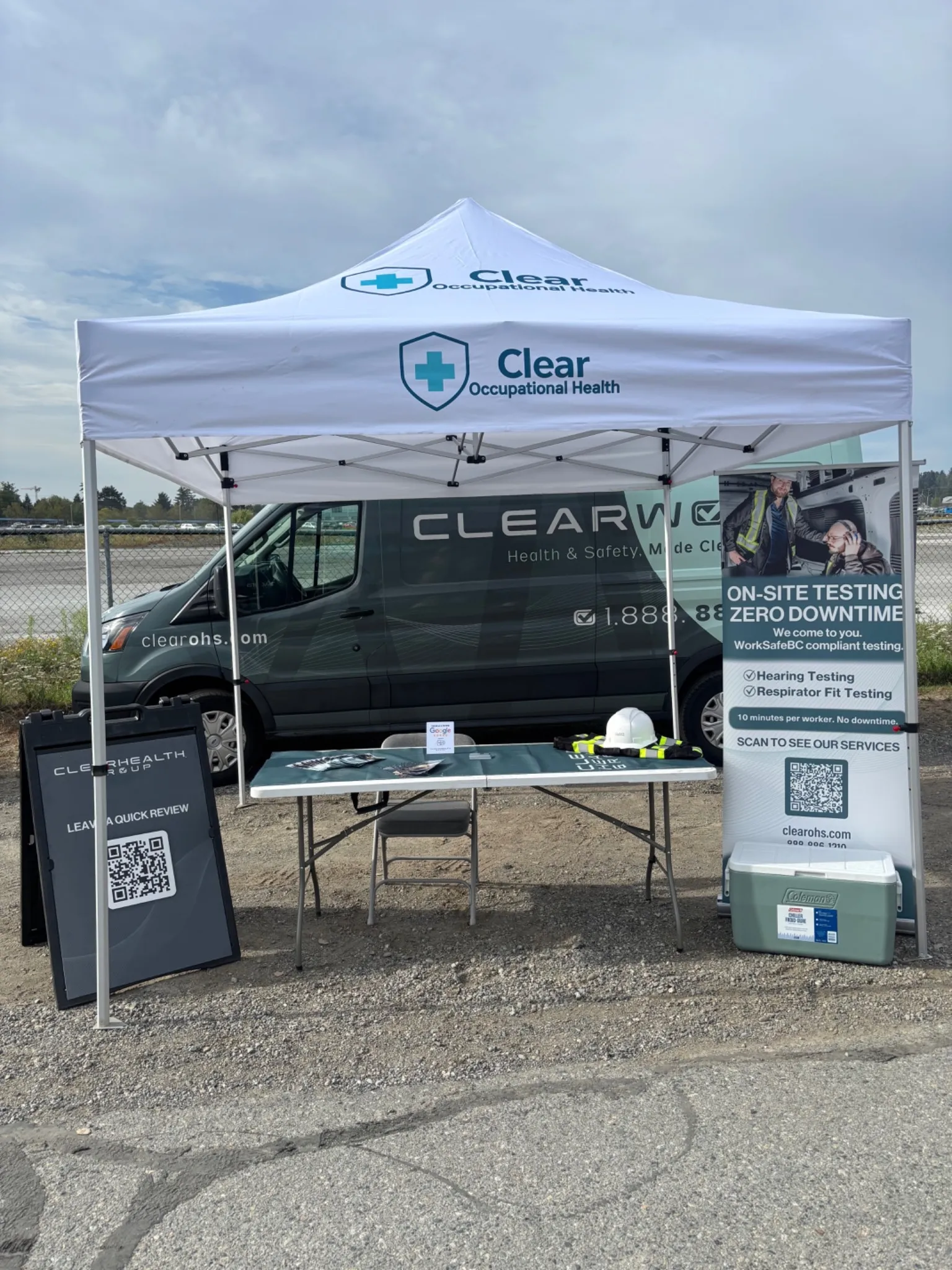 Clear Occupational Health on-site testing tent and mobile van