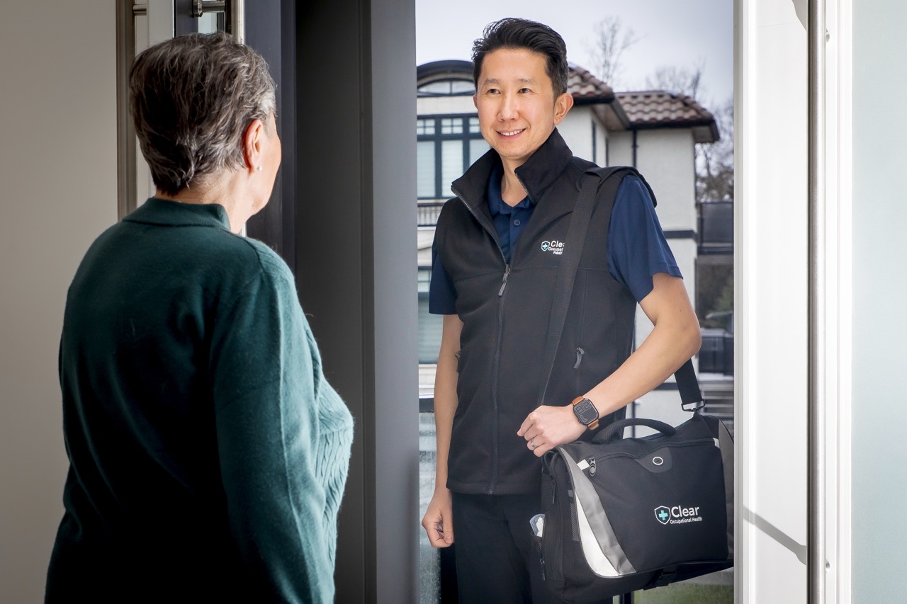 Clear Home nurse arriving for an RN wellness visit at a Langley home