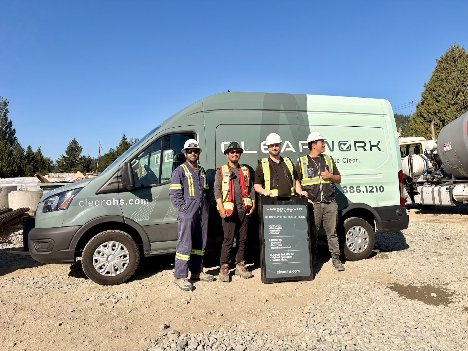 Clear Work mobile hearing testing van and team at a Vancor Construction site in Coquitlam, B.C.