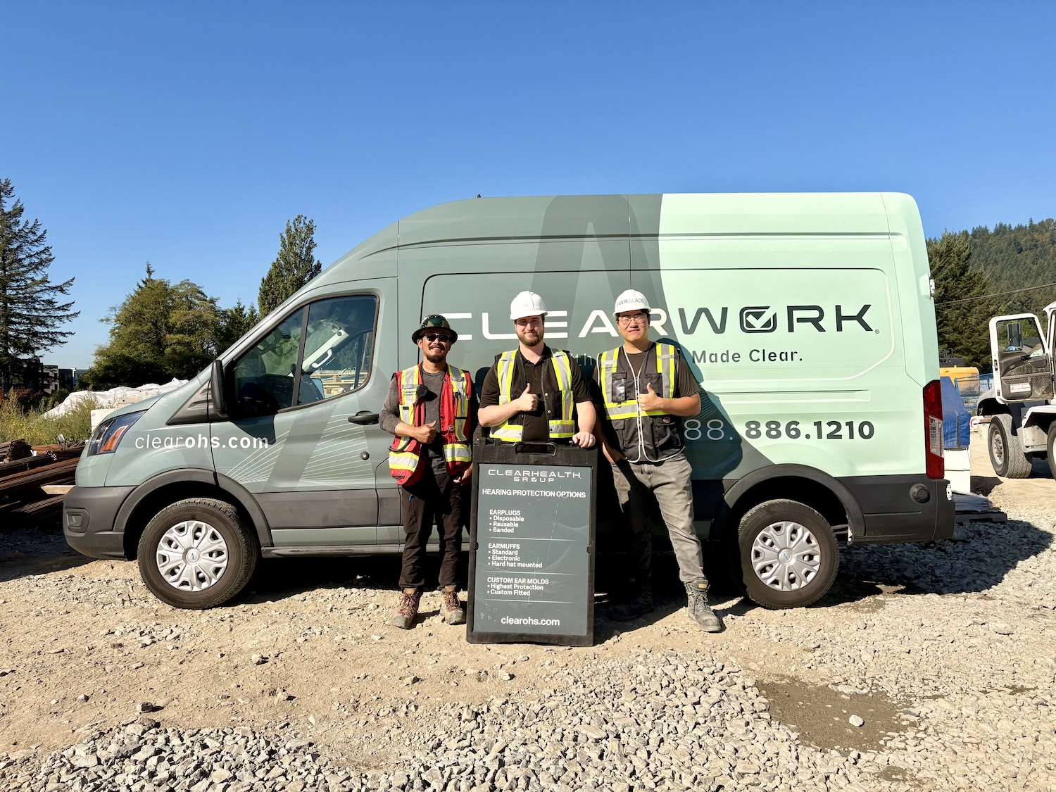 Clear Work technicians with the mobile hearing testing van at a B.C. construction site
