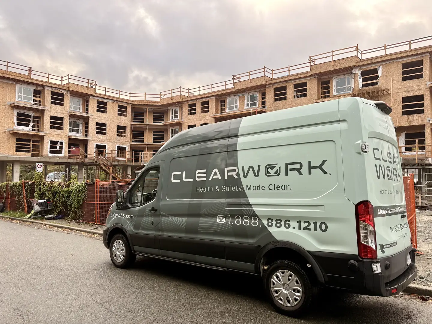 Clear Work mobile hearing testing unit parked at a construction site