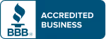 Better Business Bureau Accredited Business logo in blue and white.