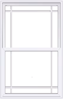 White double-hung window with multiple small square glass panes and muntins.