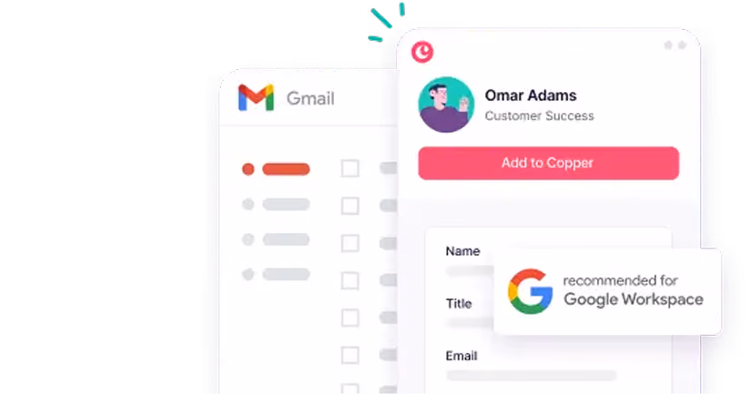 Copper adding a contact inside Gmail, recommended for Google Workspace