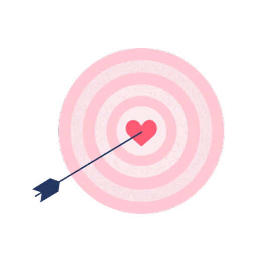 Illustration of an arrow hitting a heart in a bullseye target