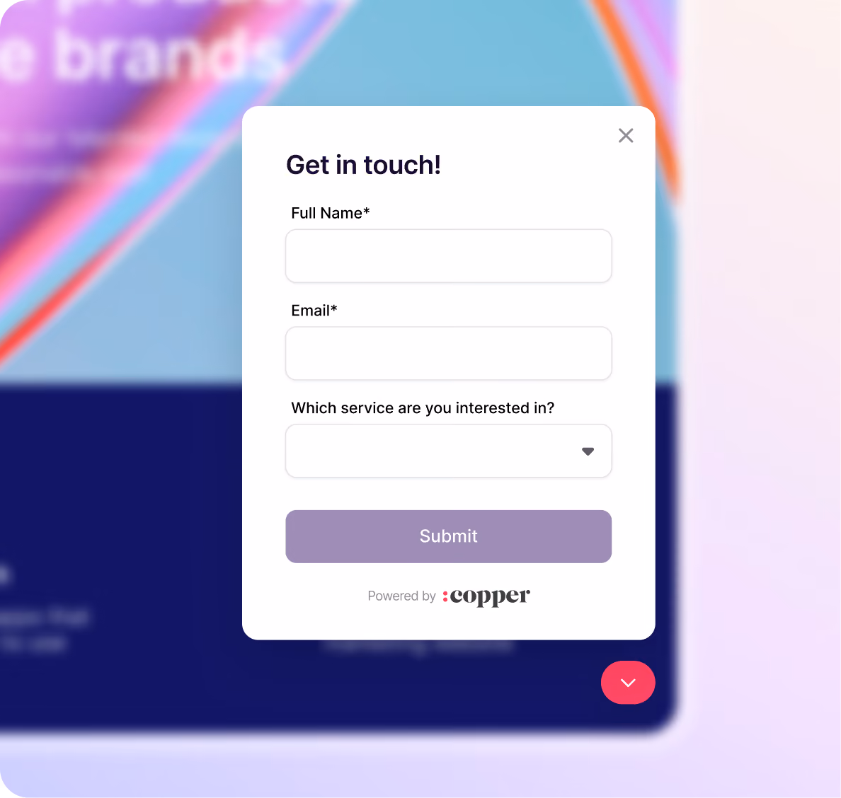 A website contact form powered by Copper
