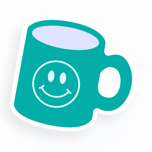 A green smiley-face mug sticker