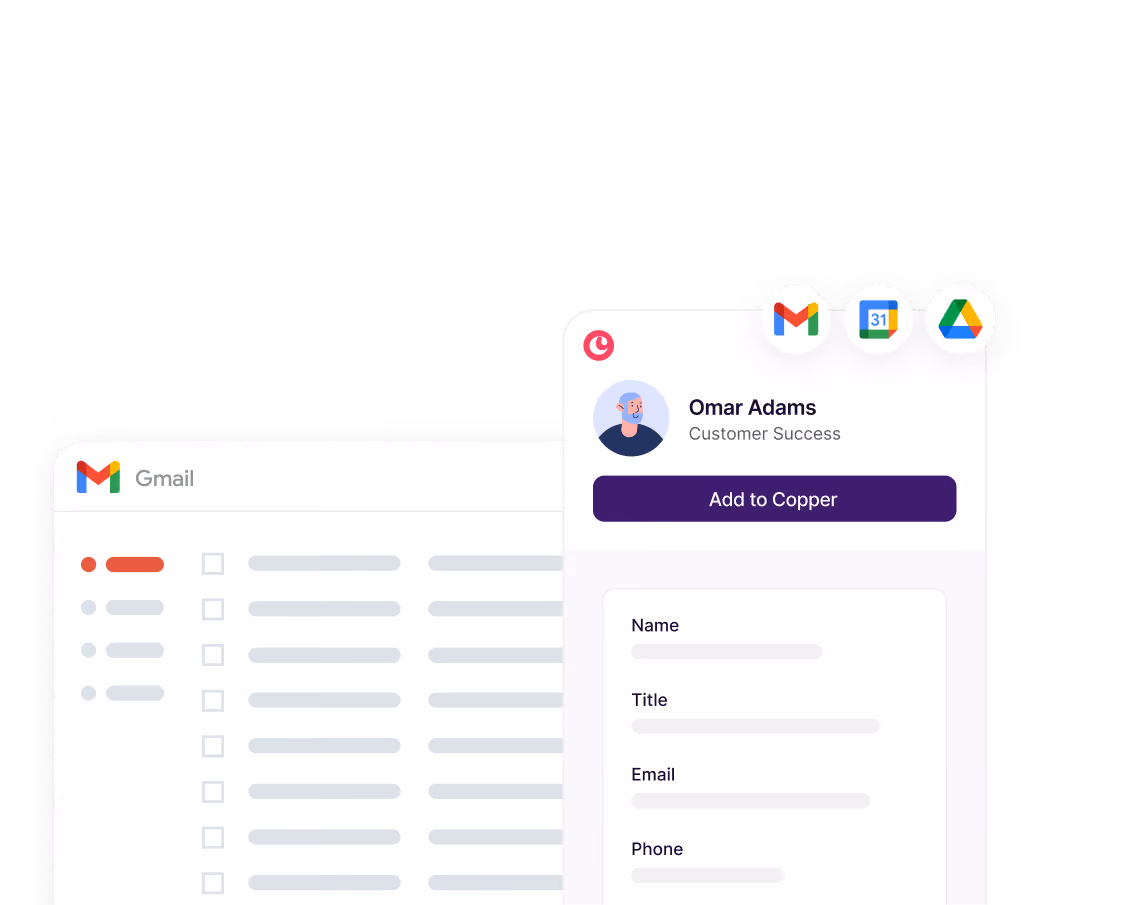 Copper adding a contact from Gmail with Google Workspace apps
