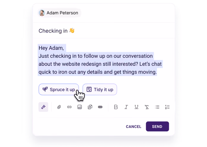 Copper’s AI email assistant drafting and refining a follow-up message