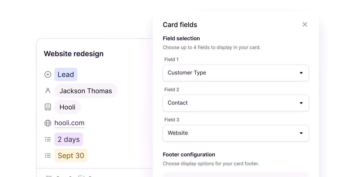 Copper customizing which fields display on a deal card