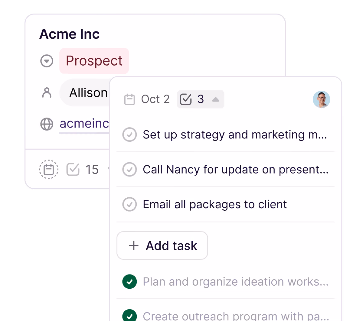 Copper deal with a next-steps task checklist