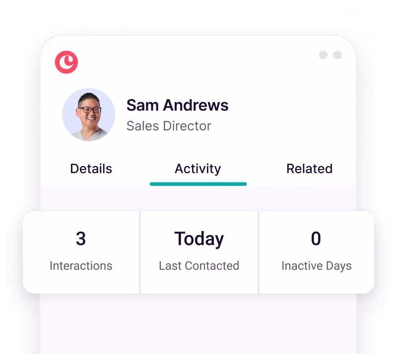 Copper contact insights showing interactions and last-contacted stats