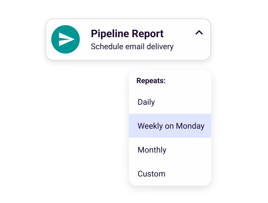 Copper scheduling a pipeline report for recurring email delivery