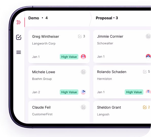 Copper mobile sales pipeline with deals in demo and proposal stages