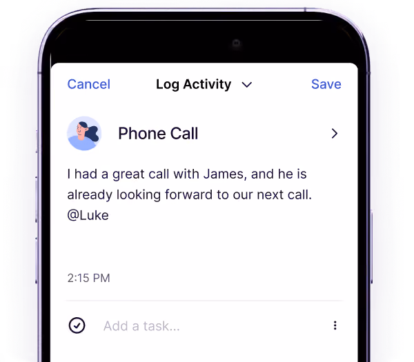 Copper mobile app logging a phone call activity