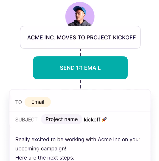 Copper automation sending a kickoff email when a deal moves to project kickoff