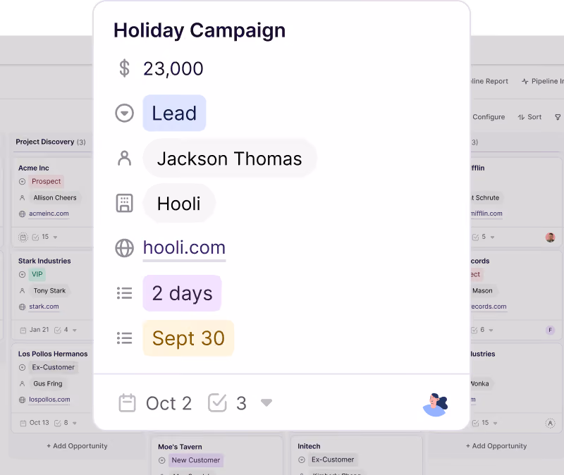 Copper deal record for a holiday campaign with amount, owner, and company