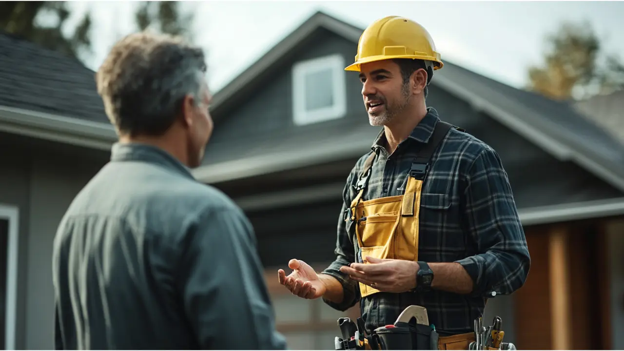 Conversation between homeowner and roof expert
